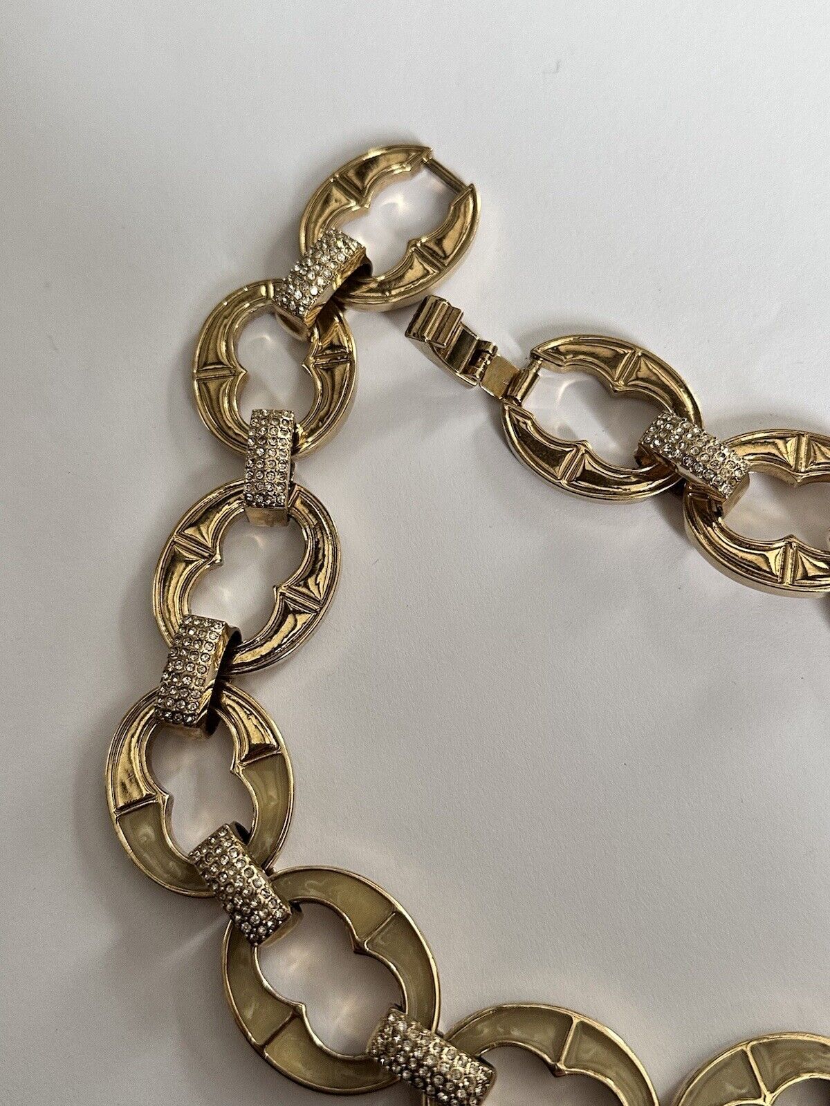 Vintage Gold Plated Enamel Statement Chainlink Necklace