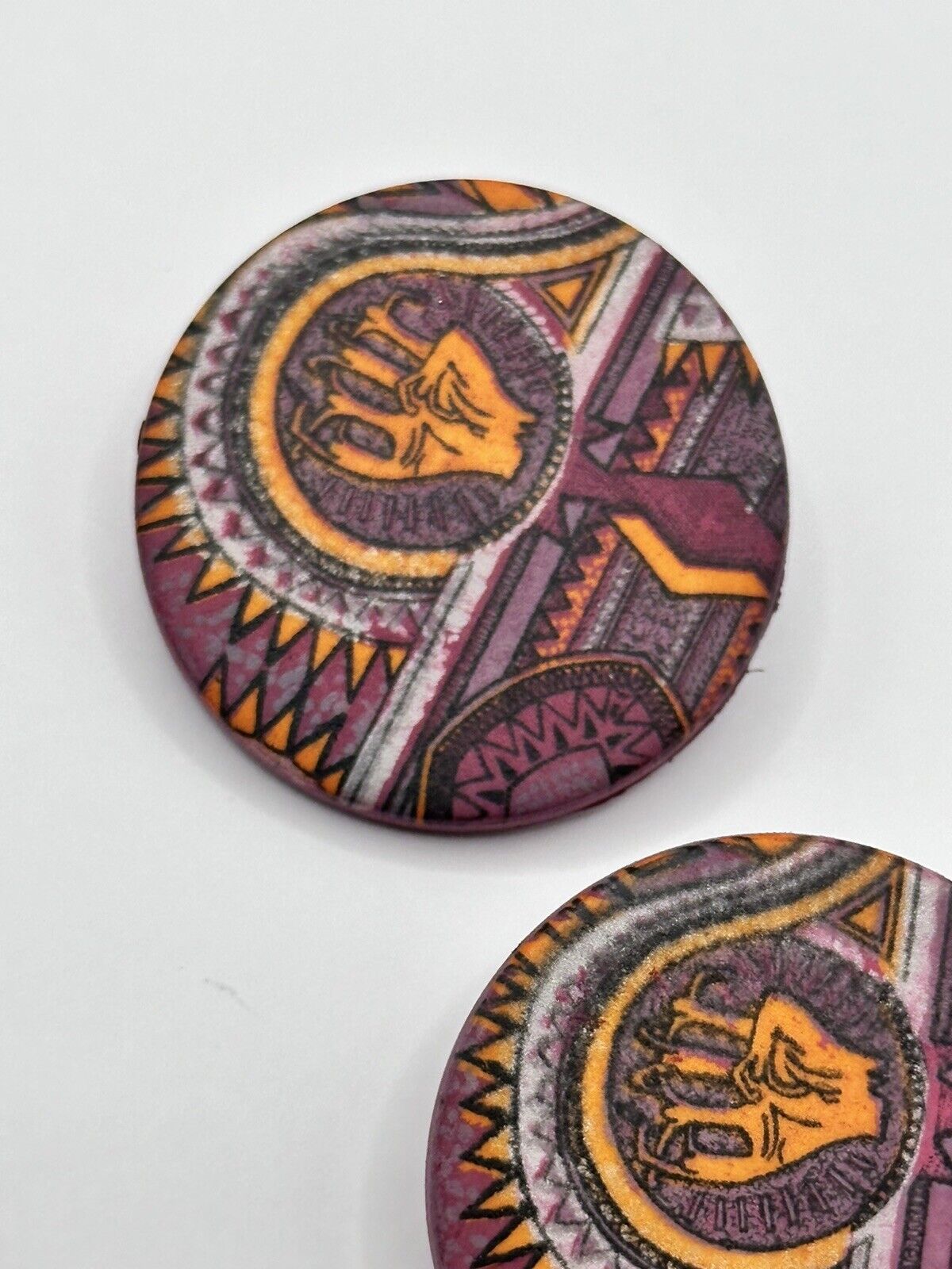 Vintage Ethnic Pink Orange Patterned Disk Clip On Earrings