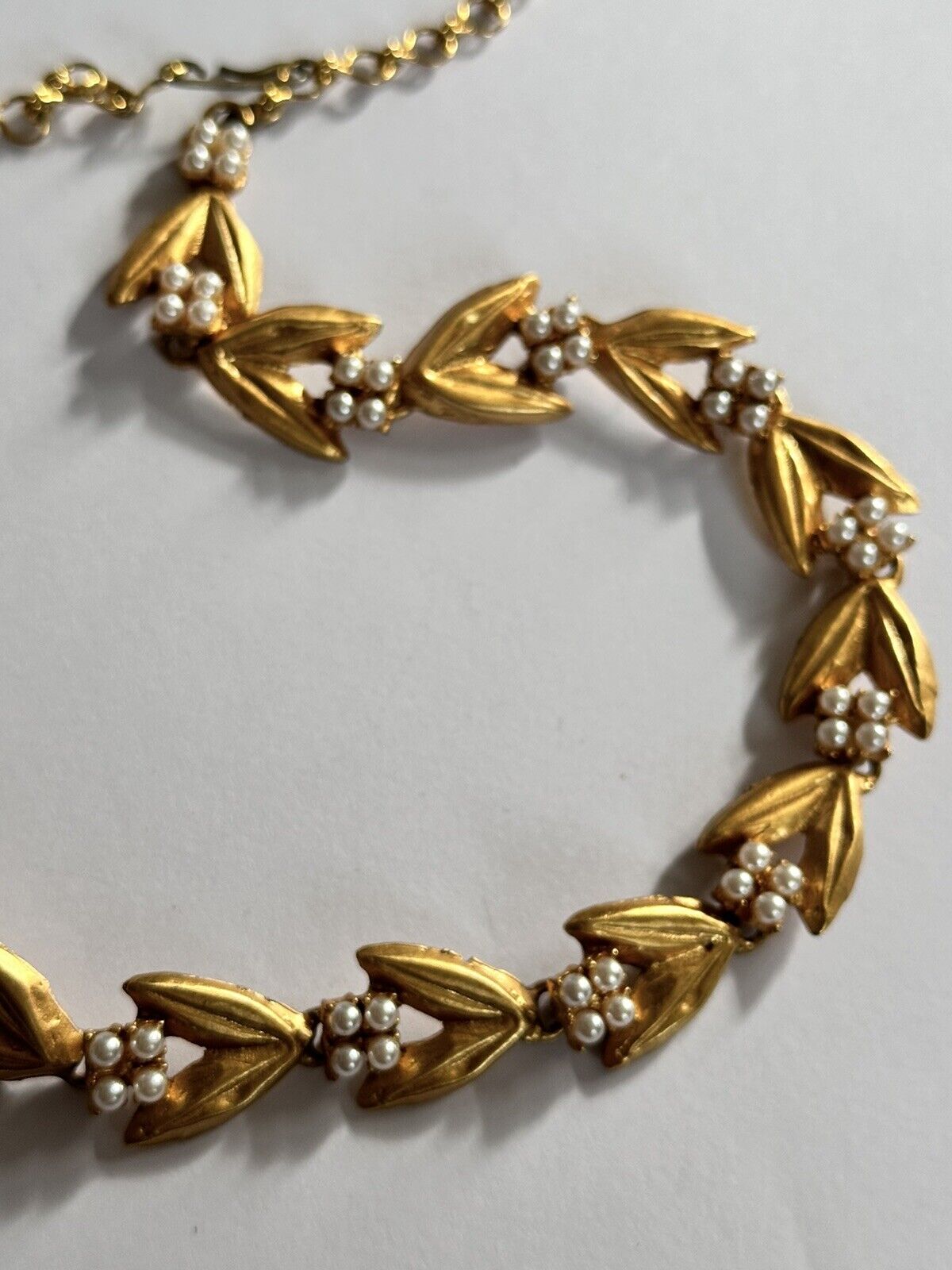 Vintage 1980s Gold Plated Faux Pearl Necklace