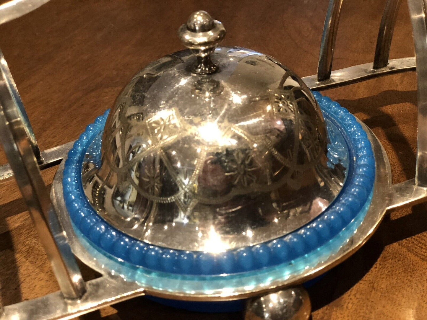 Silver Plate Toast Rack With Central Preserve Pot