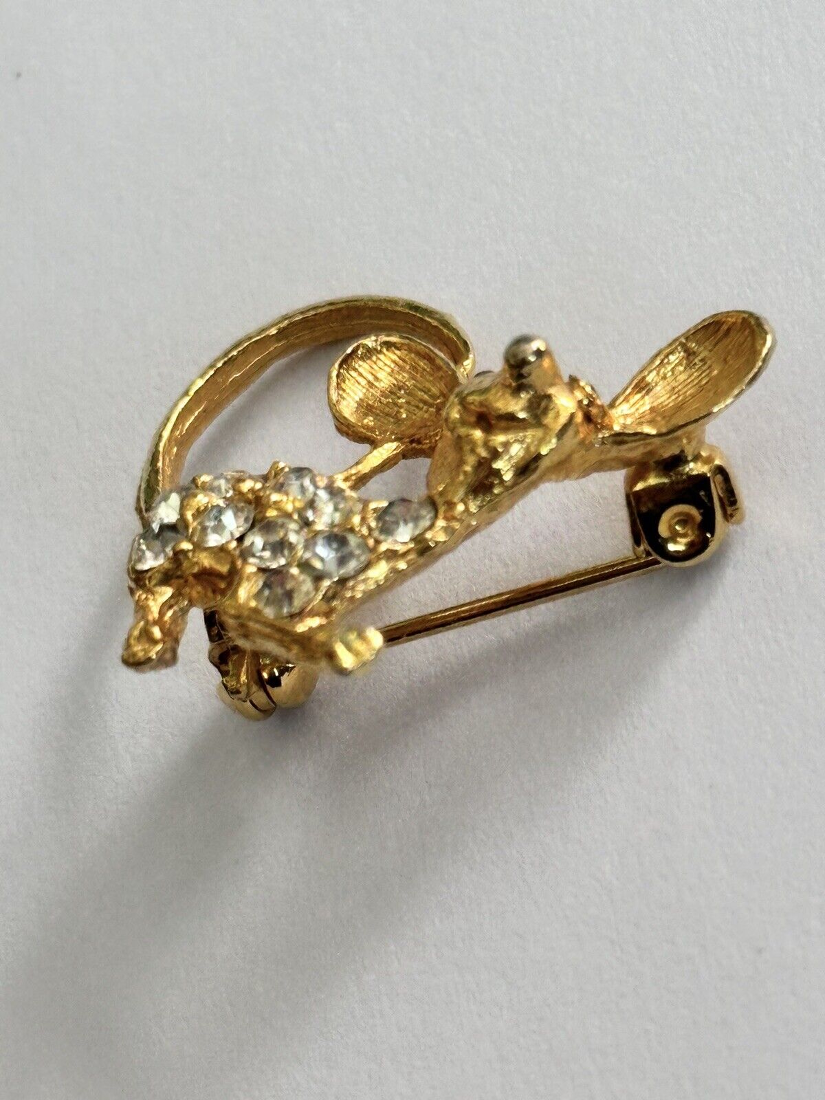Vintage Gold Tone Diamanté Mouse Brooch