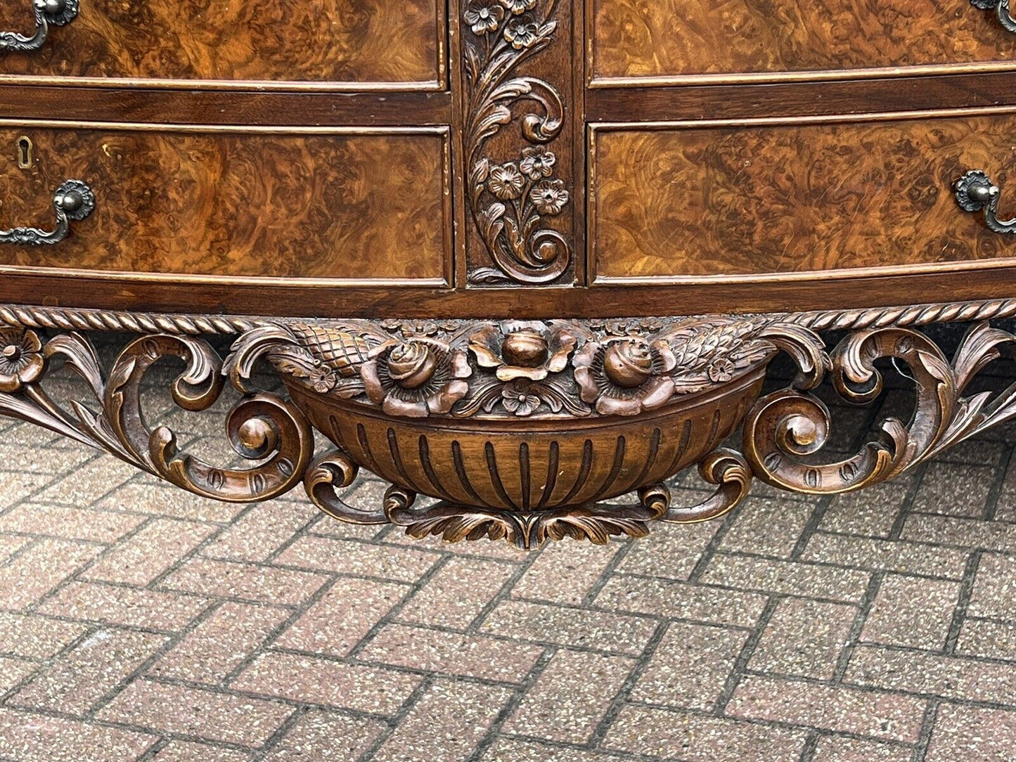 Art Deco Burr Walnut Console Table, Side Table, Server, Sideboard. 4 Drawers
