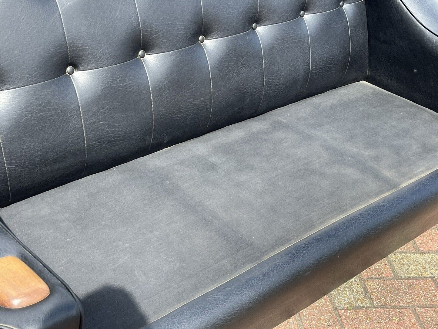 Black Mid Century 3 Seater Settee Sofa & 2 Matching Armchairs.