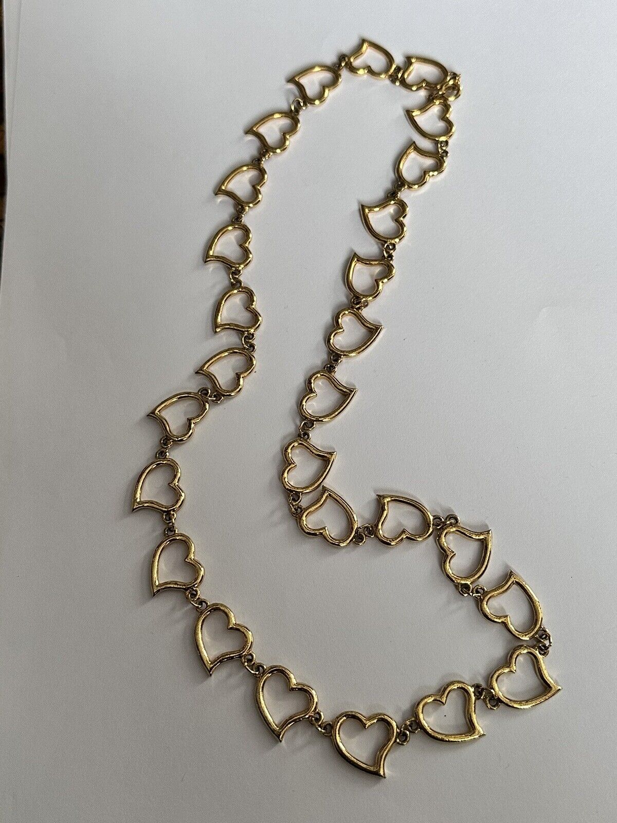 Vintage Signed Corocraft Gold Plated Hearts Long Length Necklace