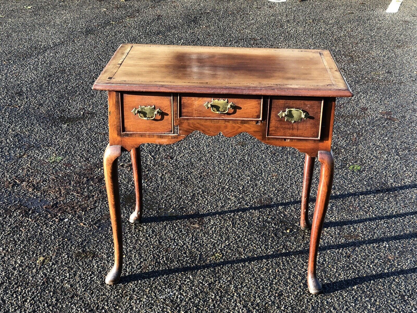 Georgian Walnut Lowboy With Brass Handles. Make Great Hall Or Console Table