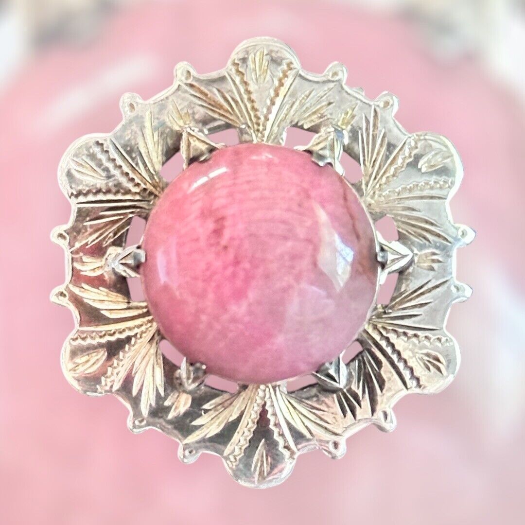 Vintage Silver 925 Pink Agate Brooch