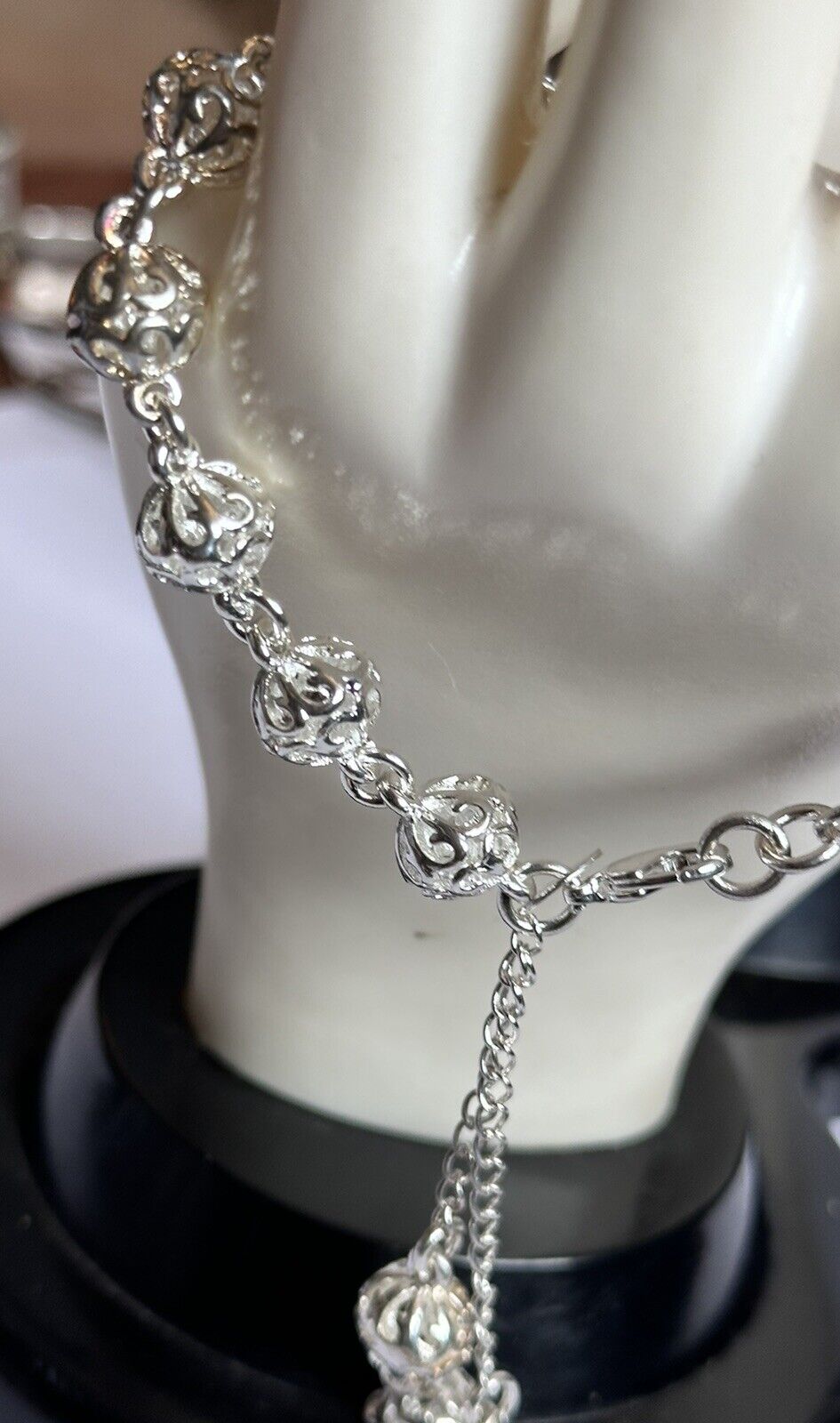 Silver 925 Detailed Balls On Chain With Drop Bracelet 22.70g