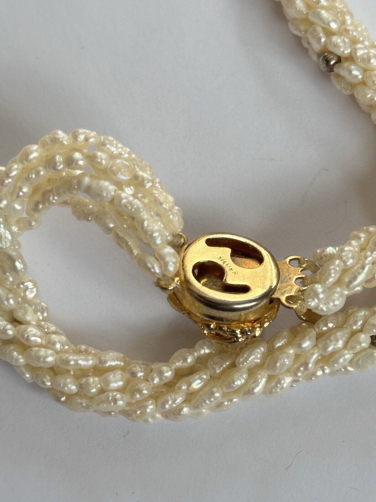 Vintage Multi Strand Cluster Pearls With Gilded Silver Clasp