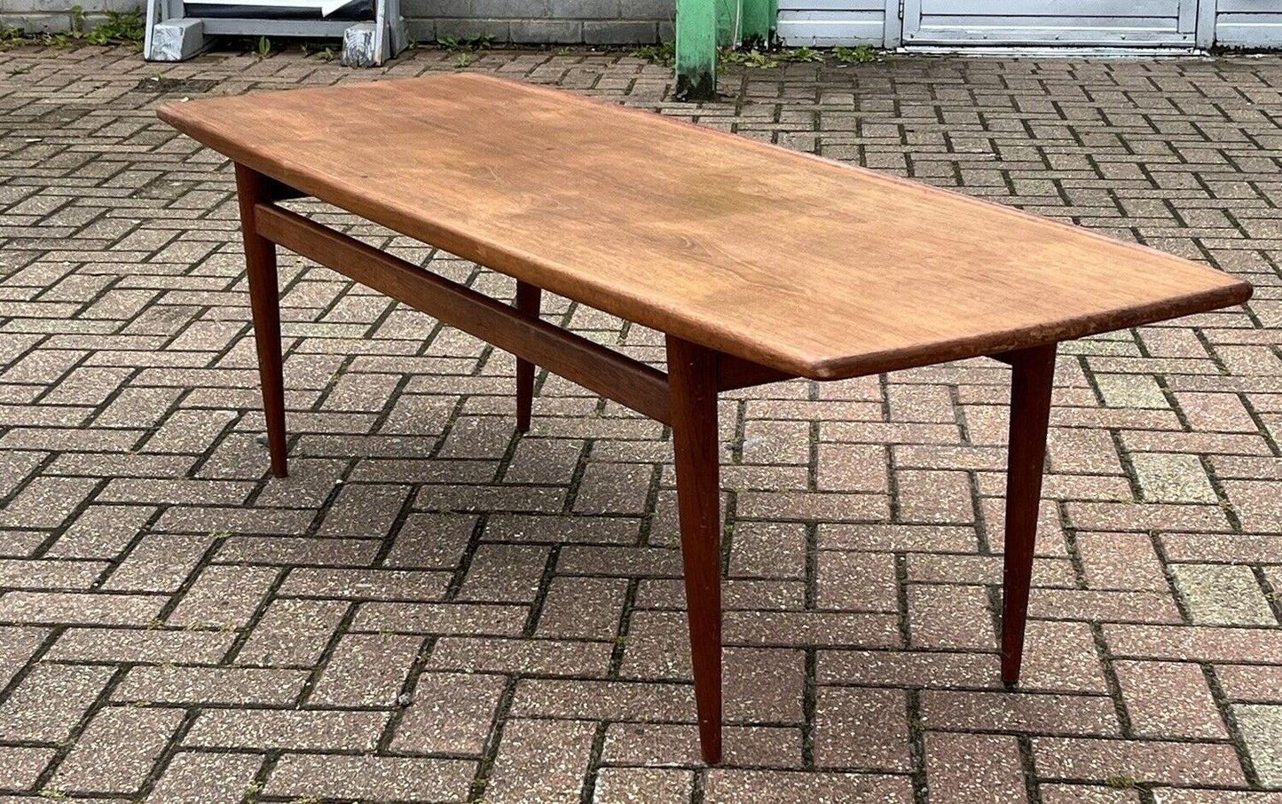 Large Danish Mid Century Teak Surfboard Coffee Table.