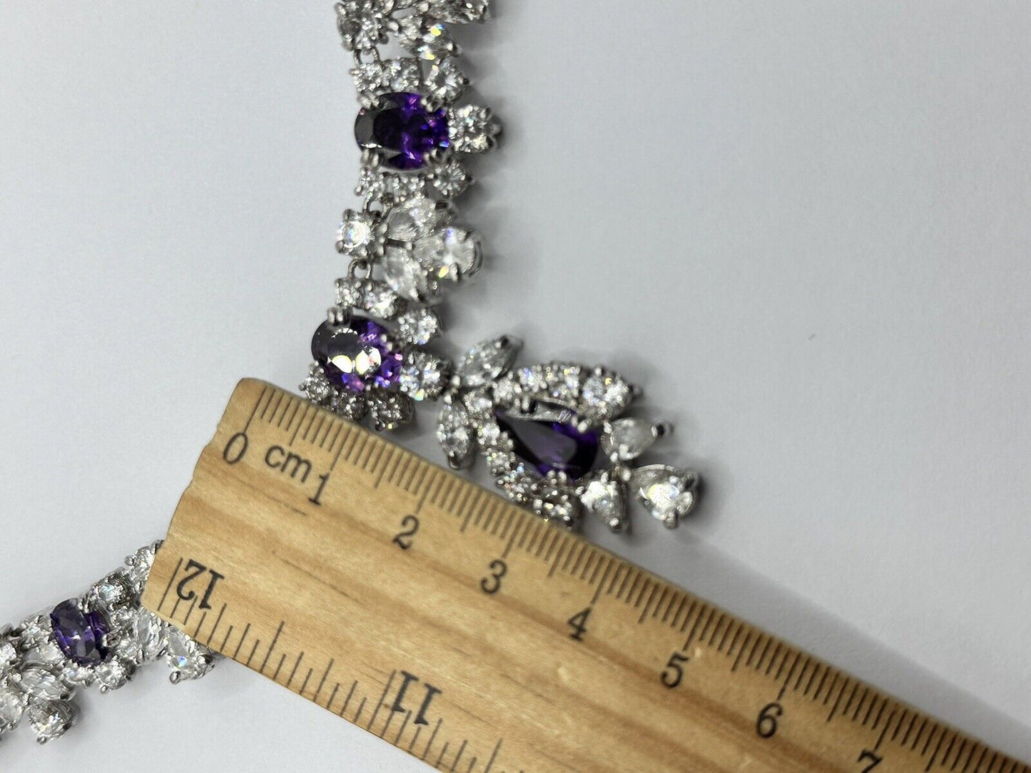 Vintage Statement Purple Clear Diamantés Lavaliere Necklace