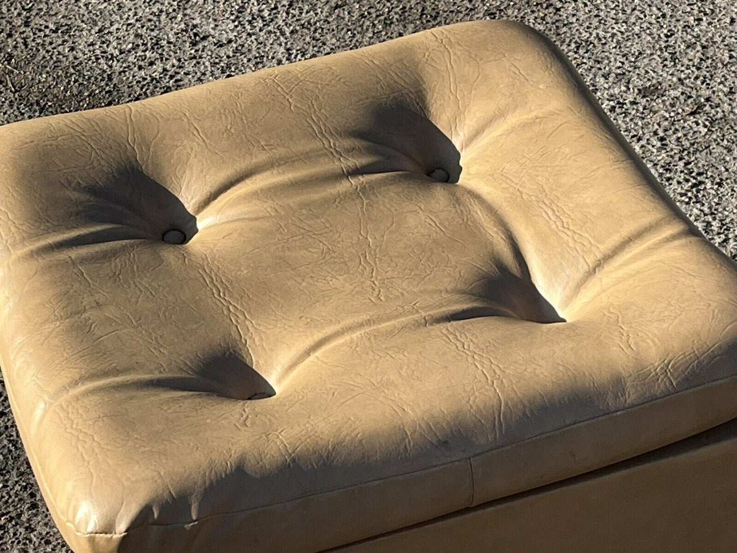 Mid-Century Pouffe / Stool, With Storage, Tan Faux Leather