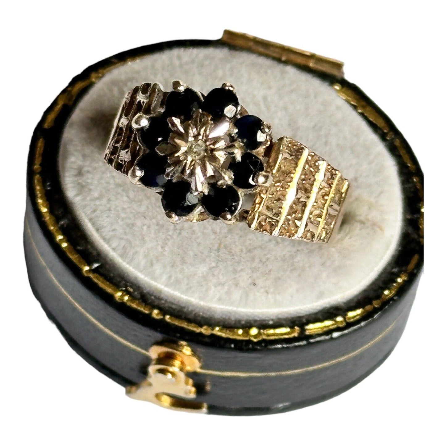 Vintage 9ct Gold Sapphire Flower Diamond Ring