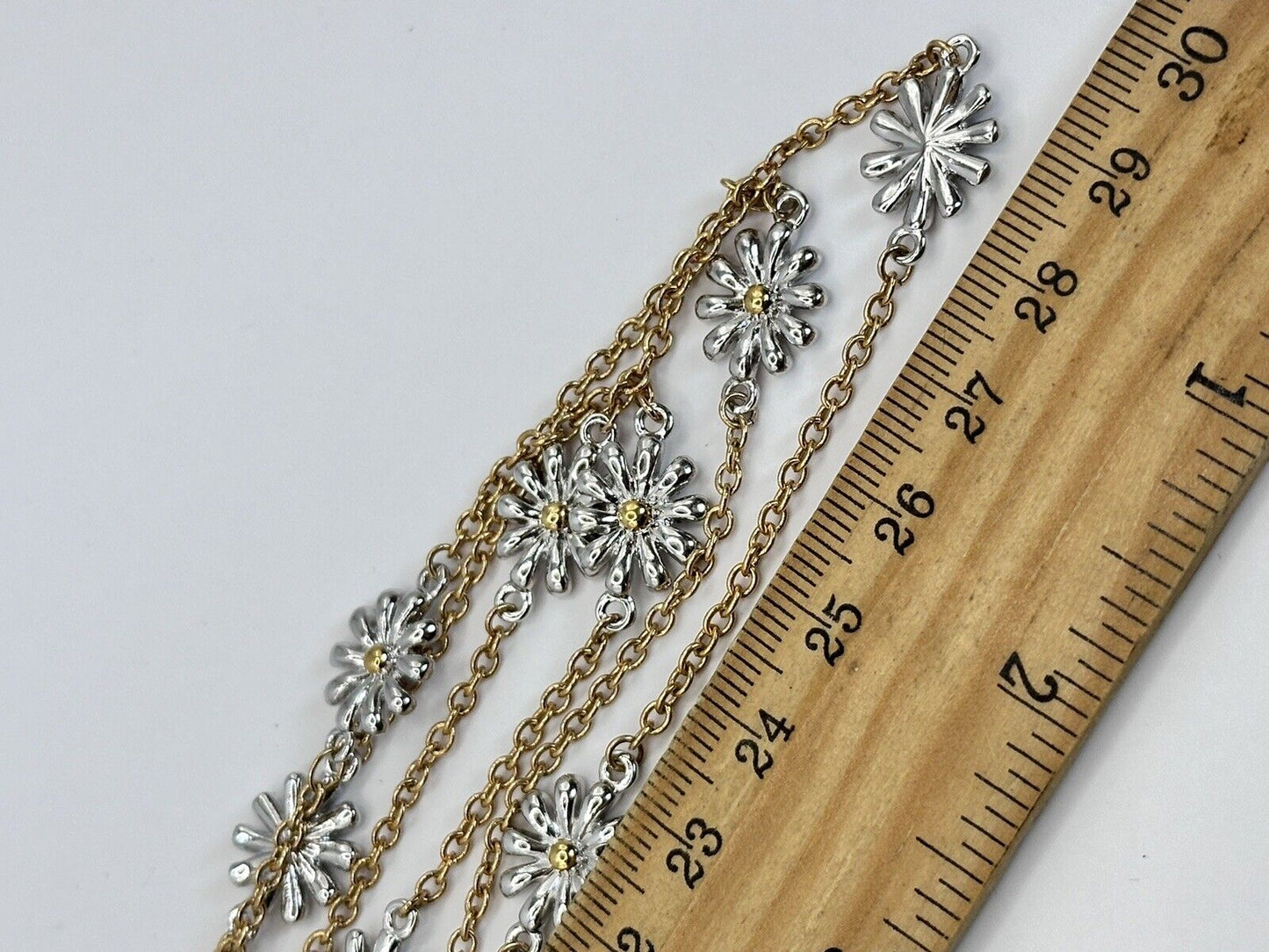 Vintage Gold And Rhodium Plated Daisy Flower Multi Strand Necklace
