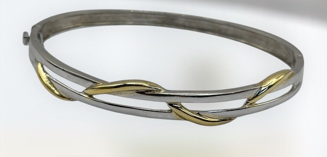 Vintage Silver 925 Swirl Gold Plated Bangle Safety Catch