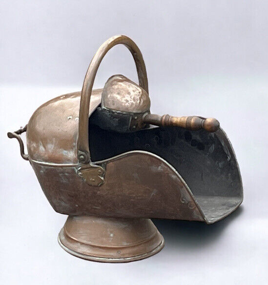 Large Victorian Copper Coal Bucket With Shovel