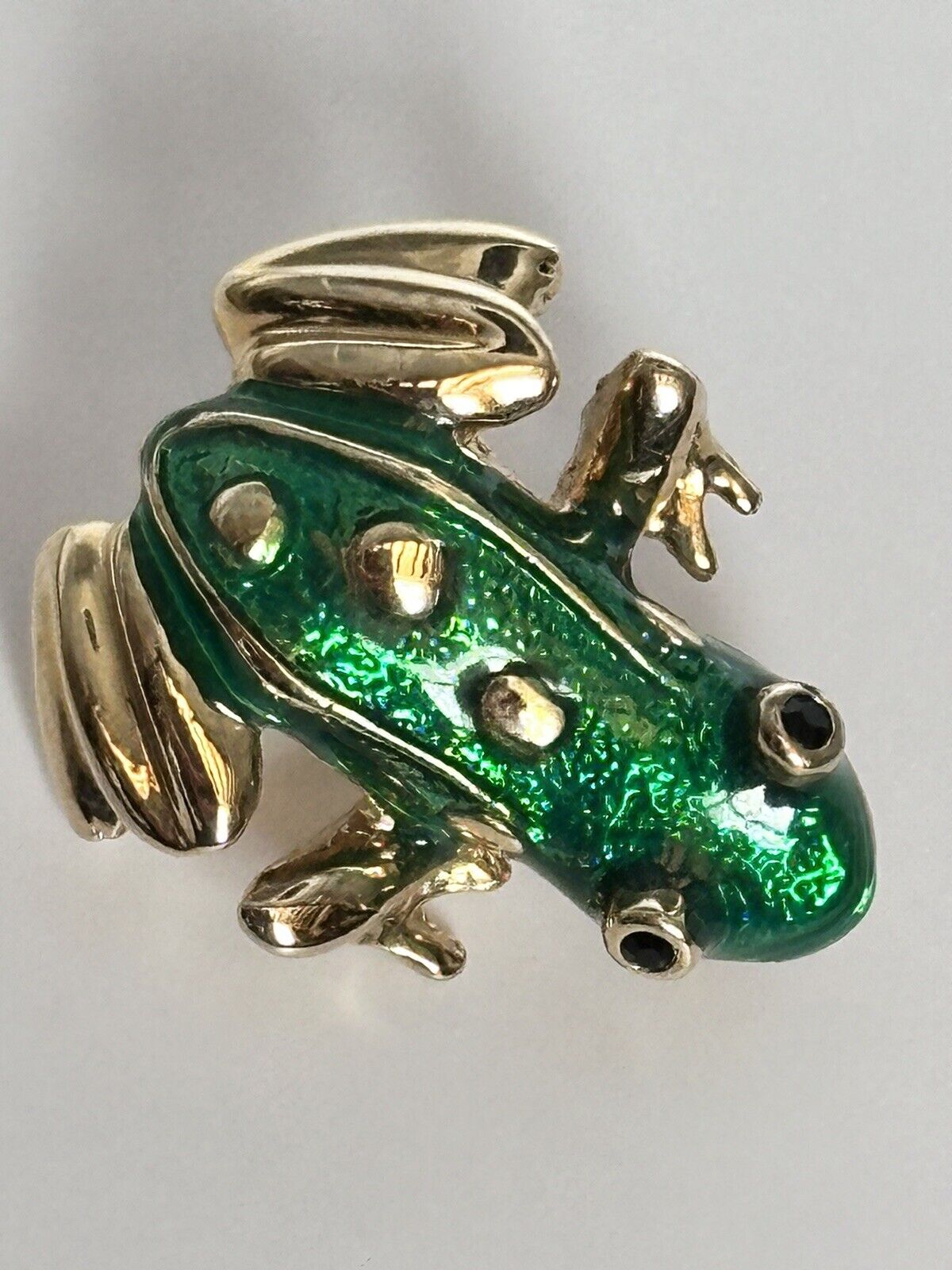 Vintage Gold Tone Green Enamel Frog Brooch
