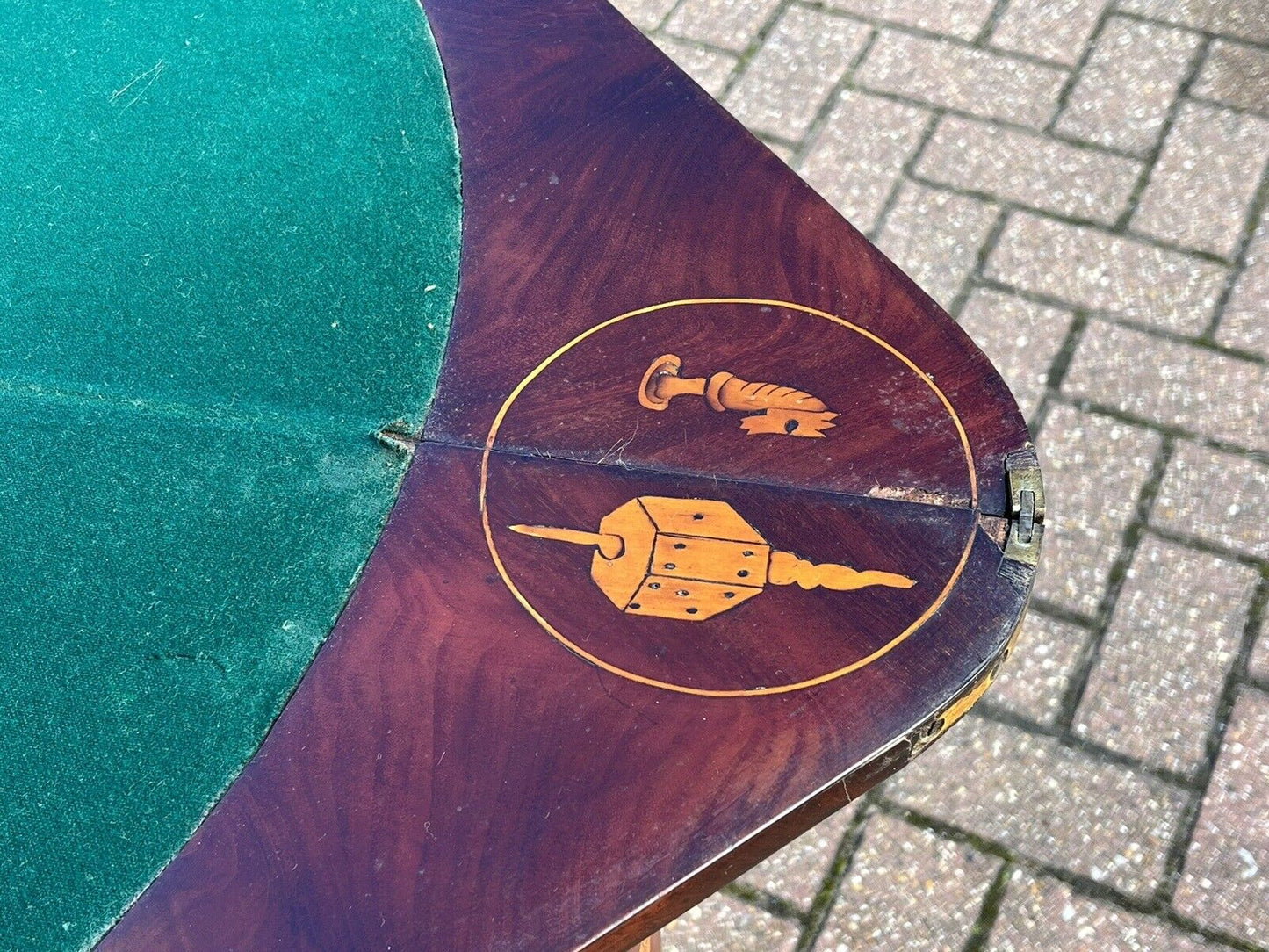 Antique Dutch Marquetry Games Table With Fold Over Lid And Card playing area
