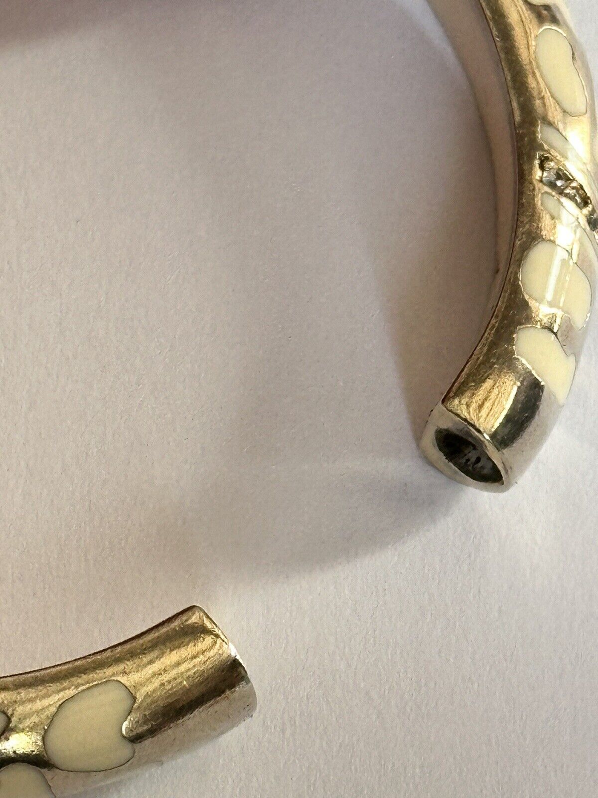 Designer Andrew Hamilton Crawford Gold Wash Cream Enamel Diamanté Hinged Bangle