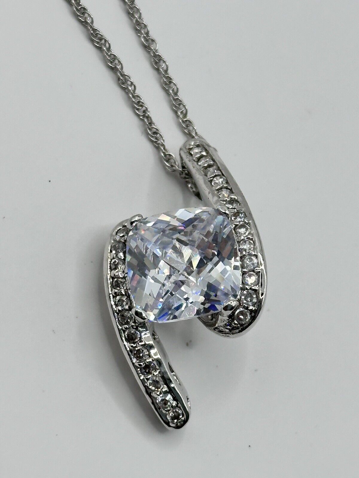 Vintage Rhodium Plated Clear Crystal Drop Necklace