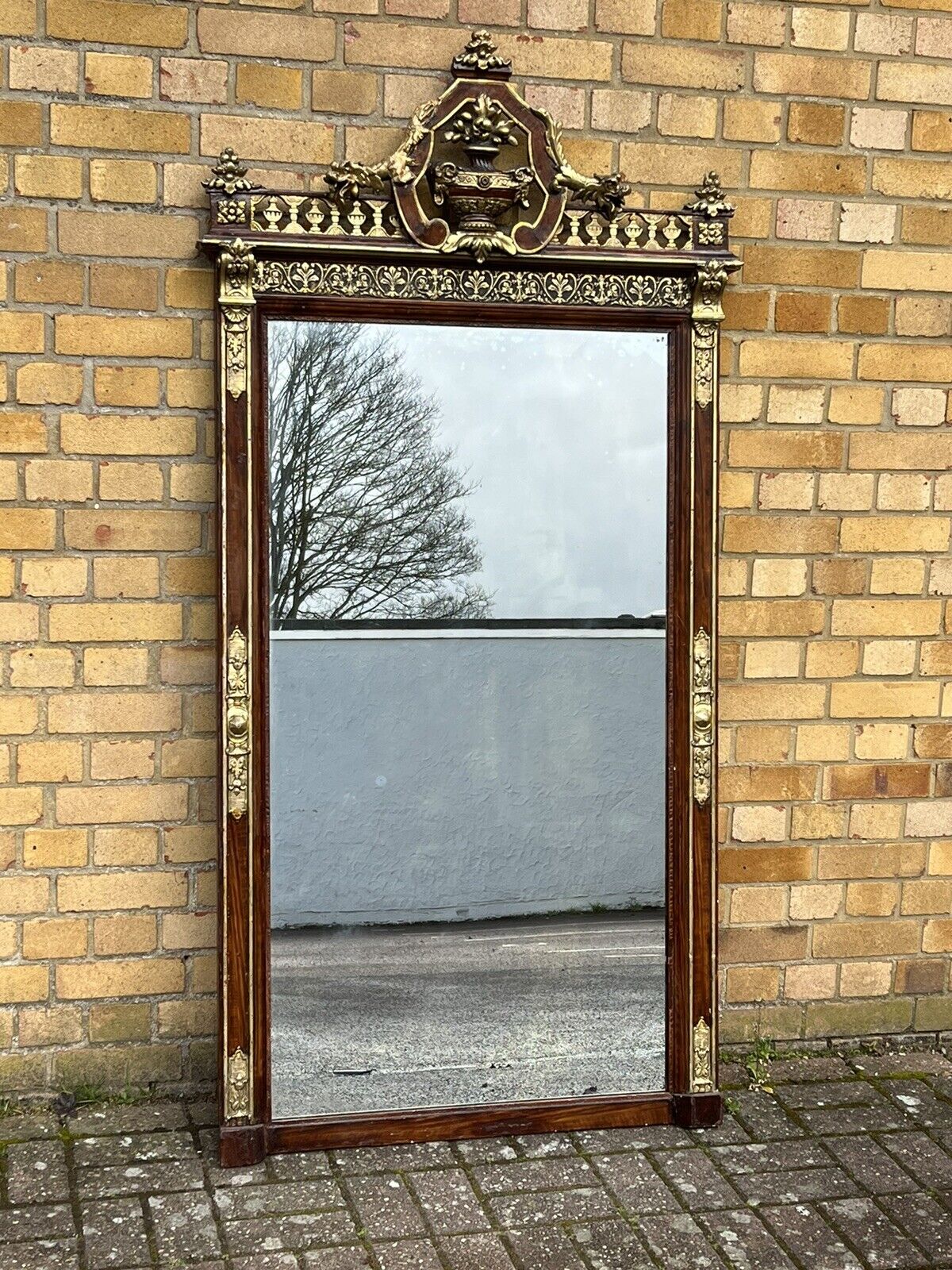 Antique Continental Gilt Mirror, Large & Impressive. Very Thick Antique Glass