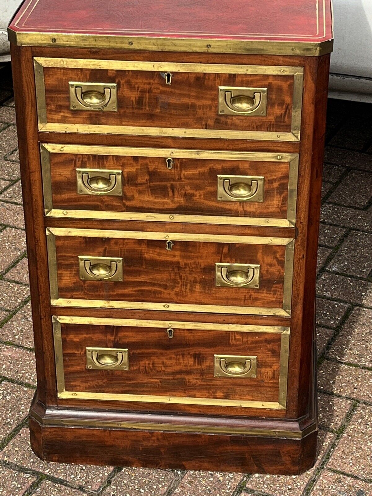 Antique Pair Of Bedside Drawers. Mahogany With Brass Bound Decoration