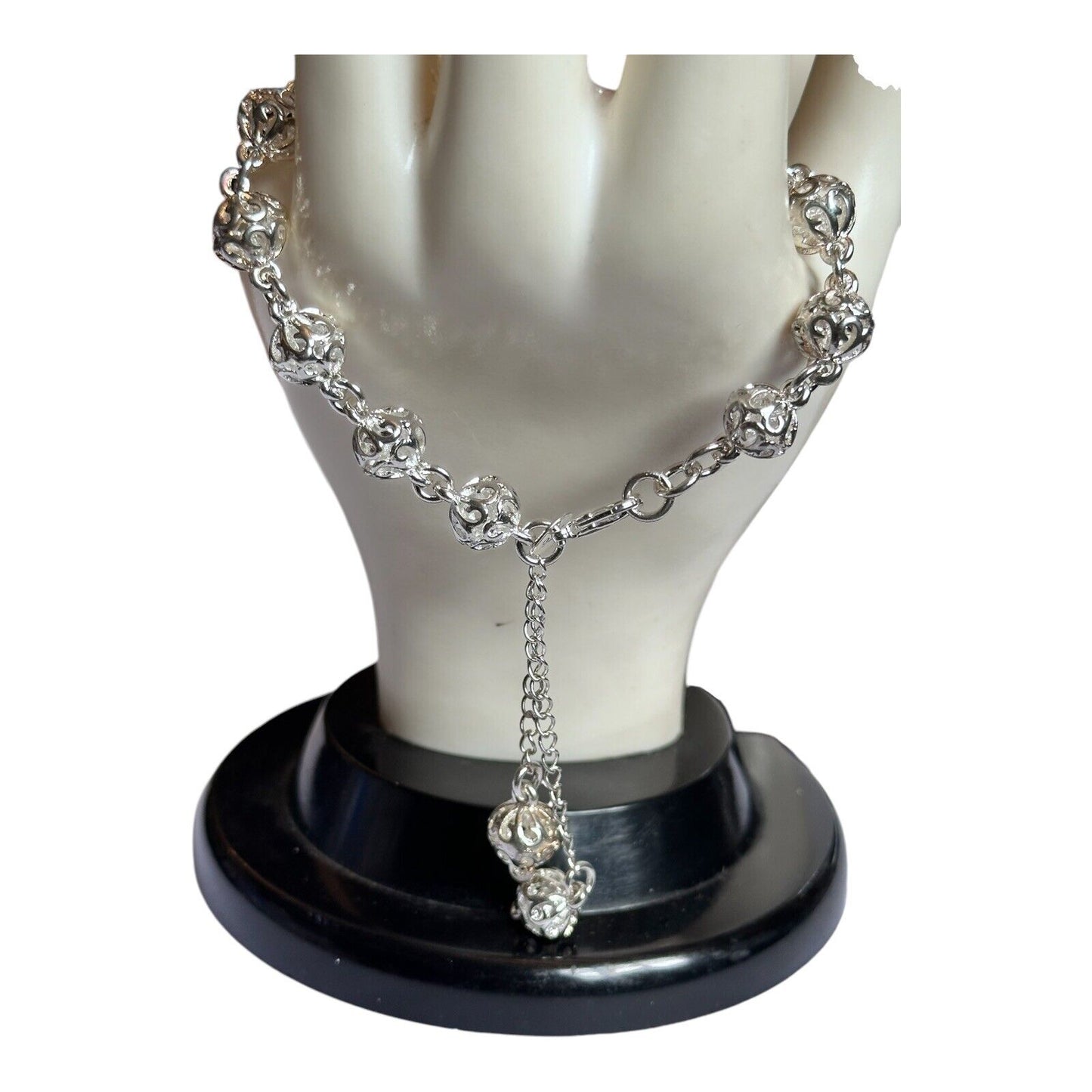 Silver 925 Detailed Balls On Chain With Drop Bracelet 22.70g