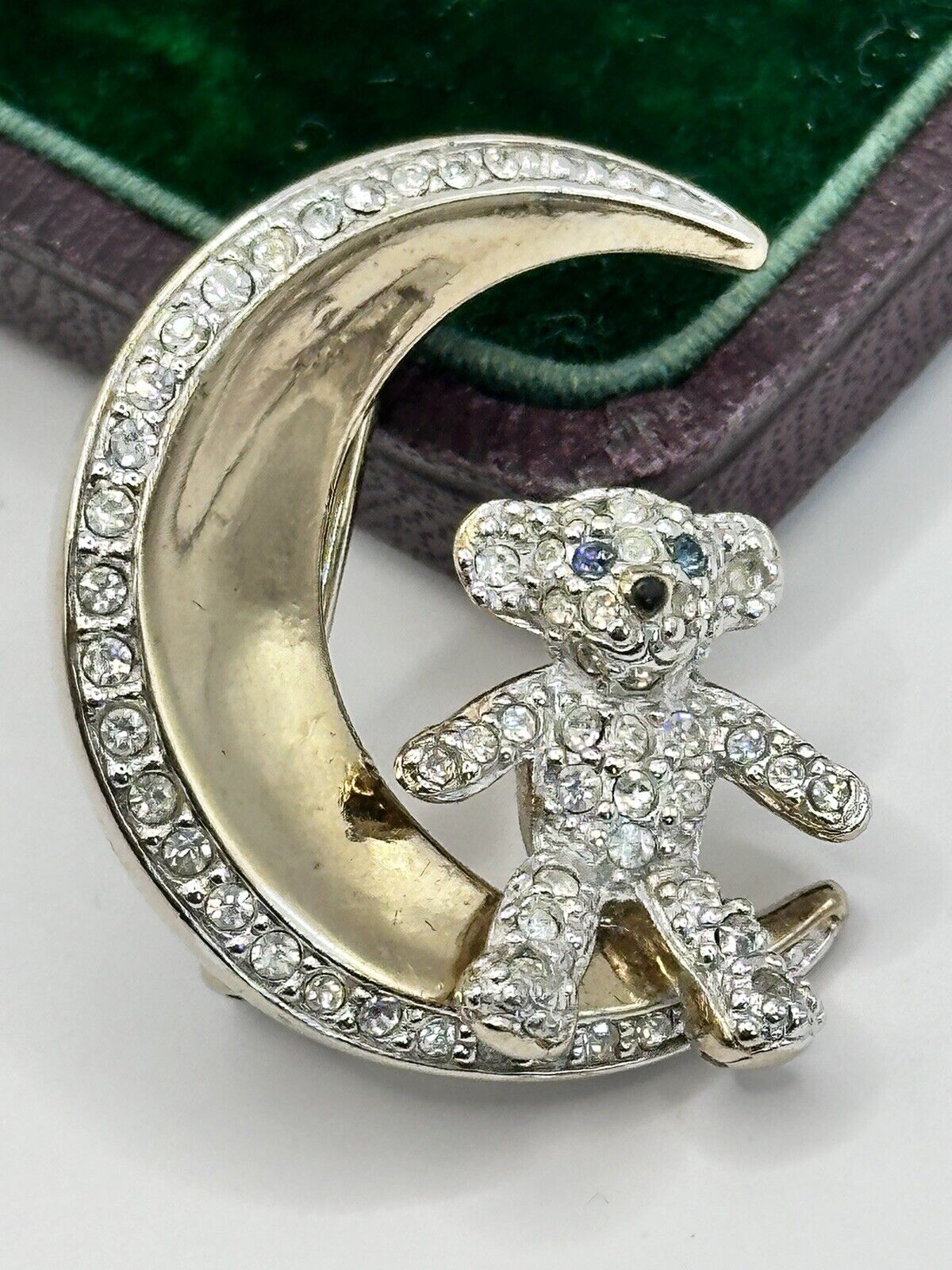 Vintage Butler And Wilson Teddy On Moon Brooch