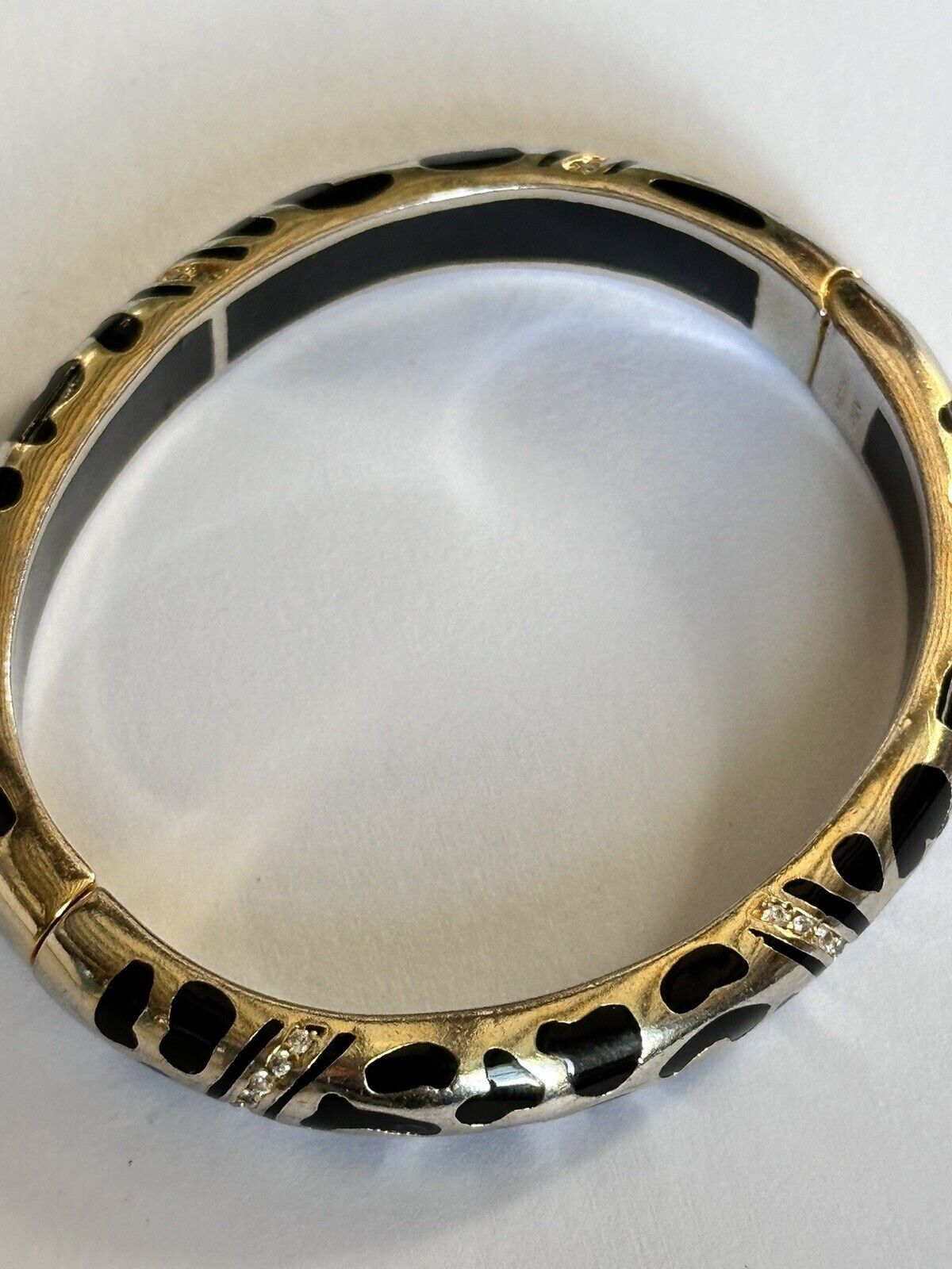 Designer Andrew Hamilton Crawford Gold Wash Black Enamel Diamanté Hinged Bangle