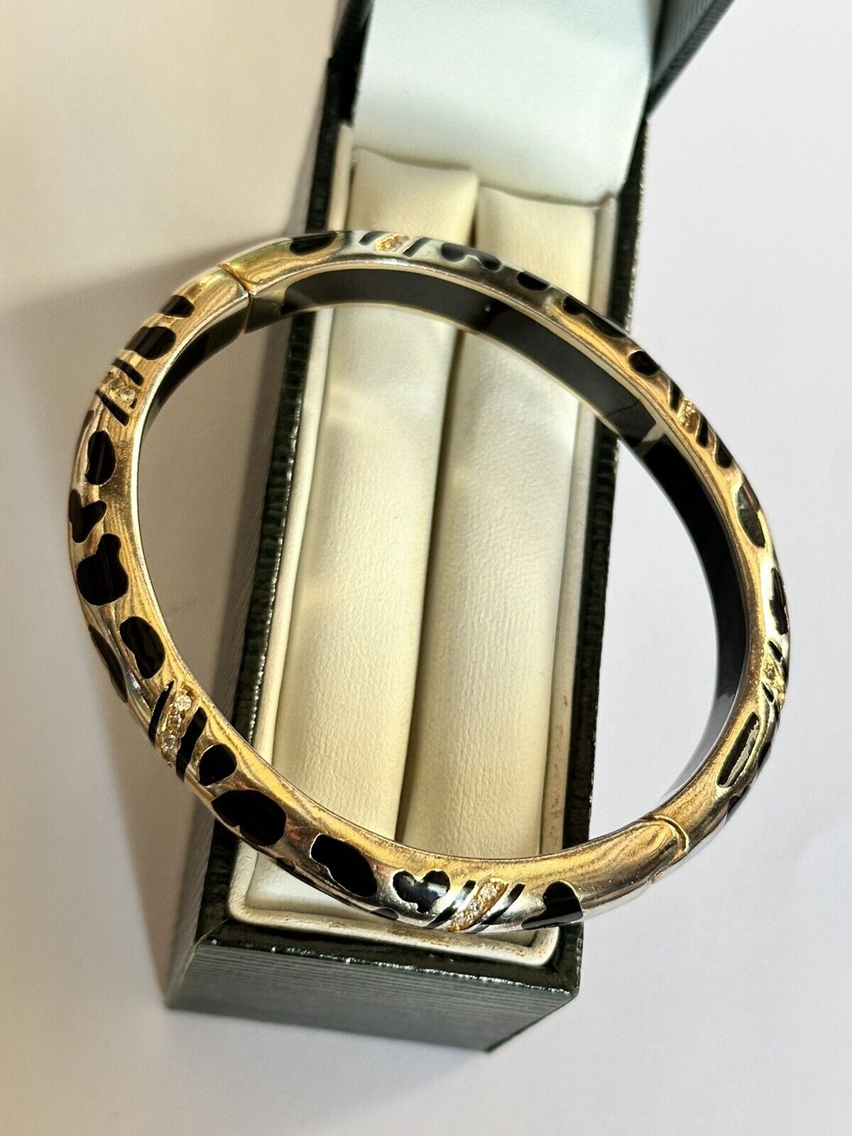 Designer Andrew Hamilton Crawford Gold Wash Black Enamel Diamanté Hinged Bangle
