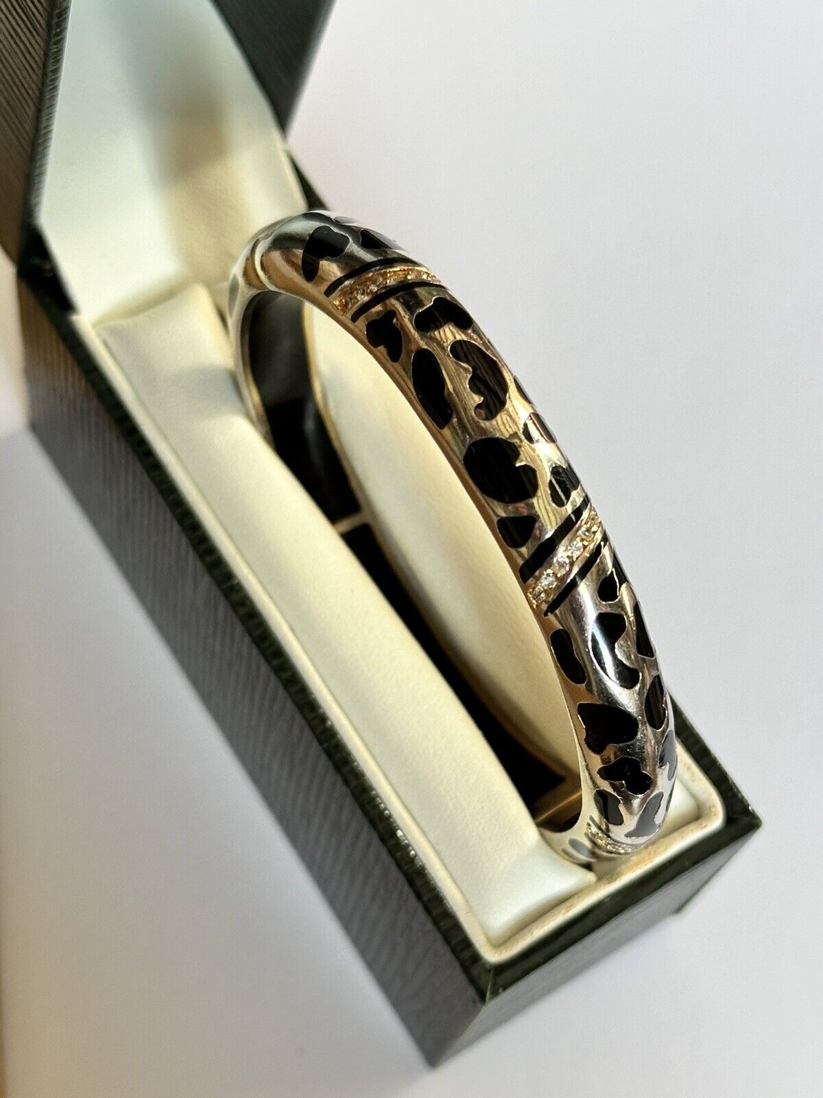 Designer Andrew Hamilton Crawford Gold Wash Black Enamel Diamanté Hinged Bangle