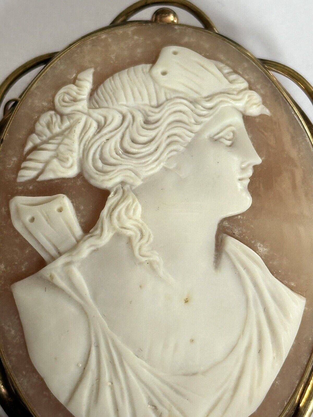 Antique Large Pinchbeck Shell Cameo Of Diana
