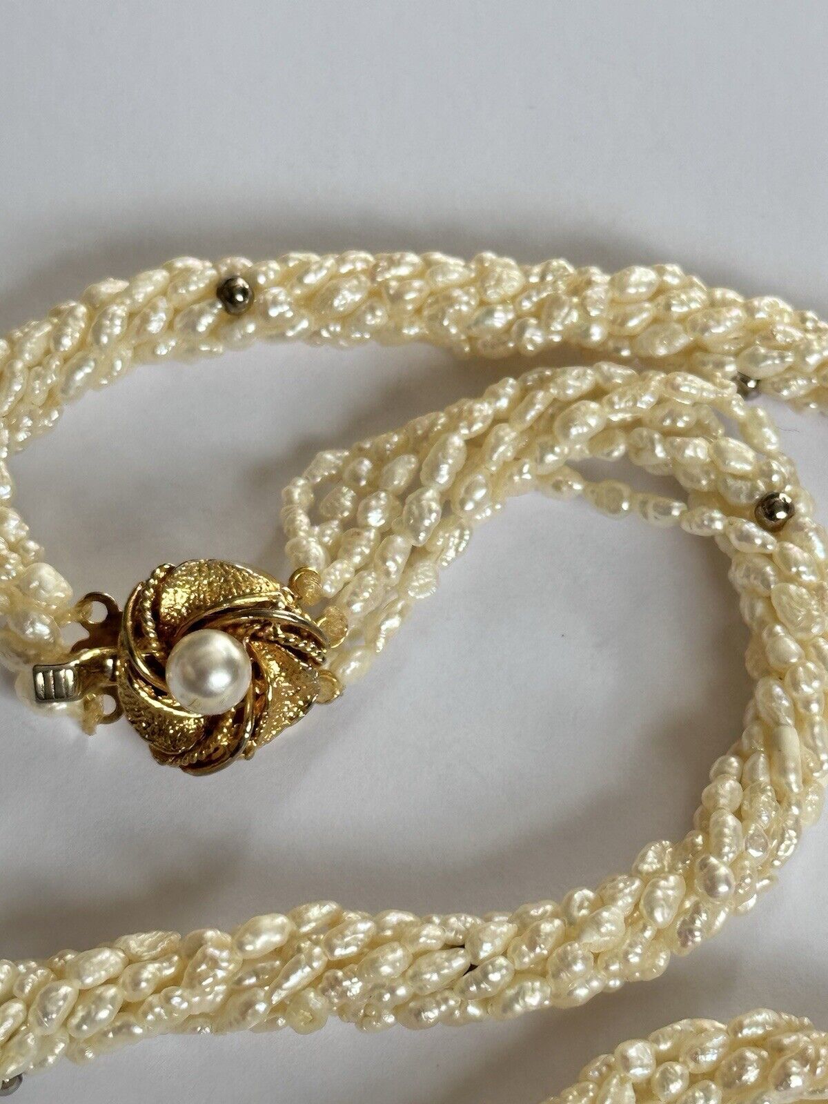 Vintage Multi Strand Cluster Pearls With Gilded Silver Clasp
