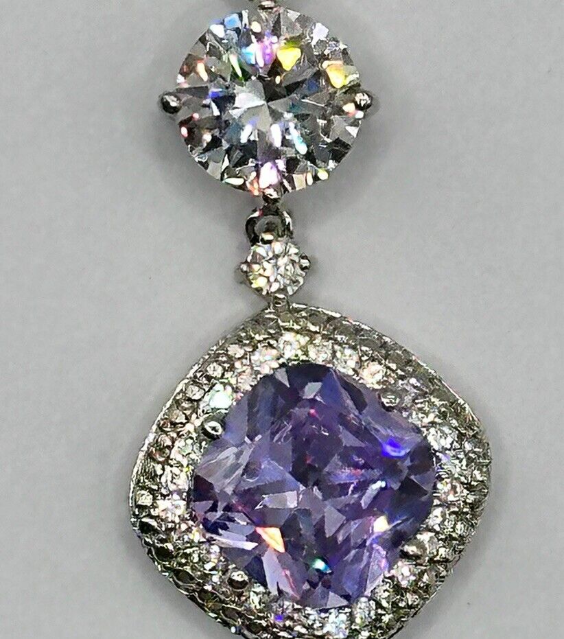 Rhodium Plated Necklace Made With Clear Purple Swarovski Crystals New Old Stock