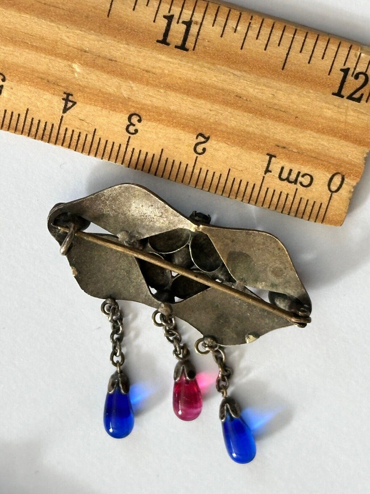 Vintage Antique Metal Czech Glass Multicoloured Brooch