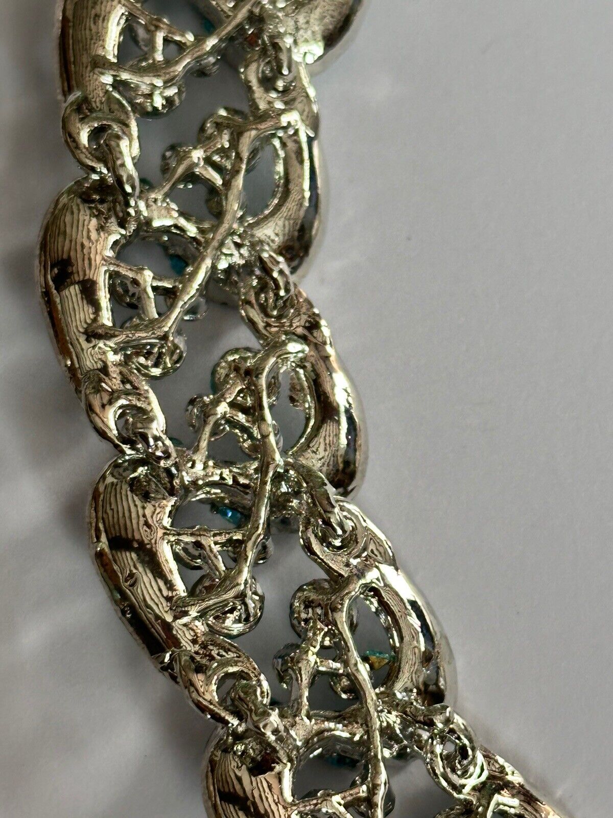 Vintage Silver Tone Blue Diamanté Statement Necklace