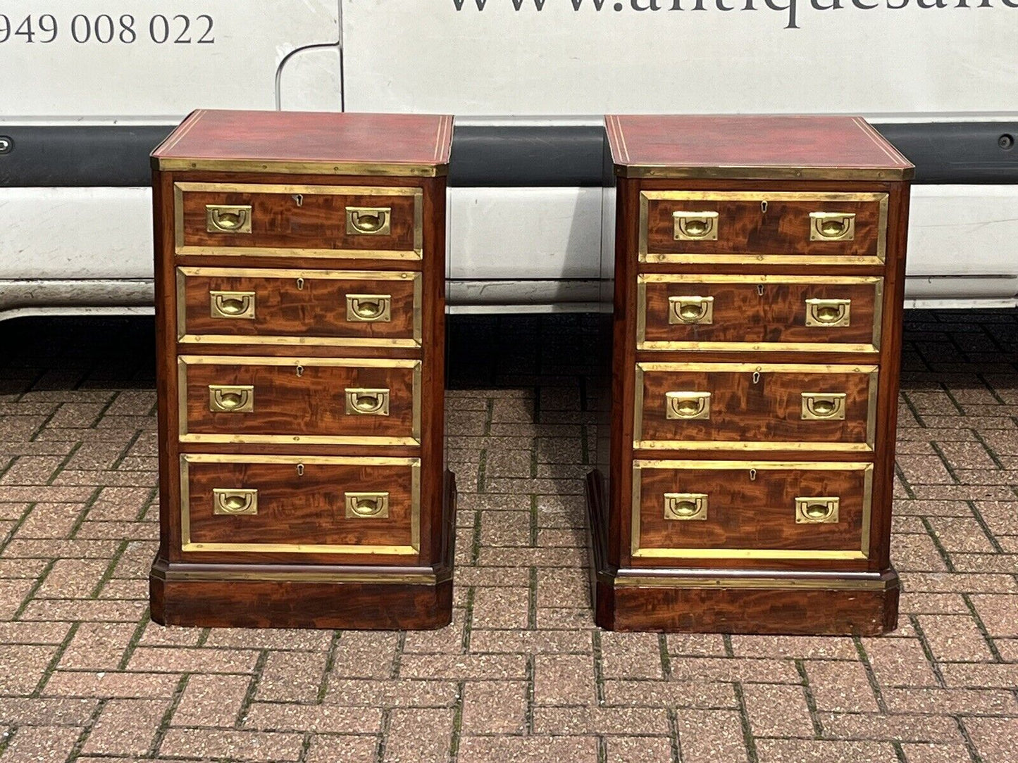 Antique Pair Of Bedside Drawers. Mahogany With Brass Bound Decoration