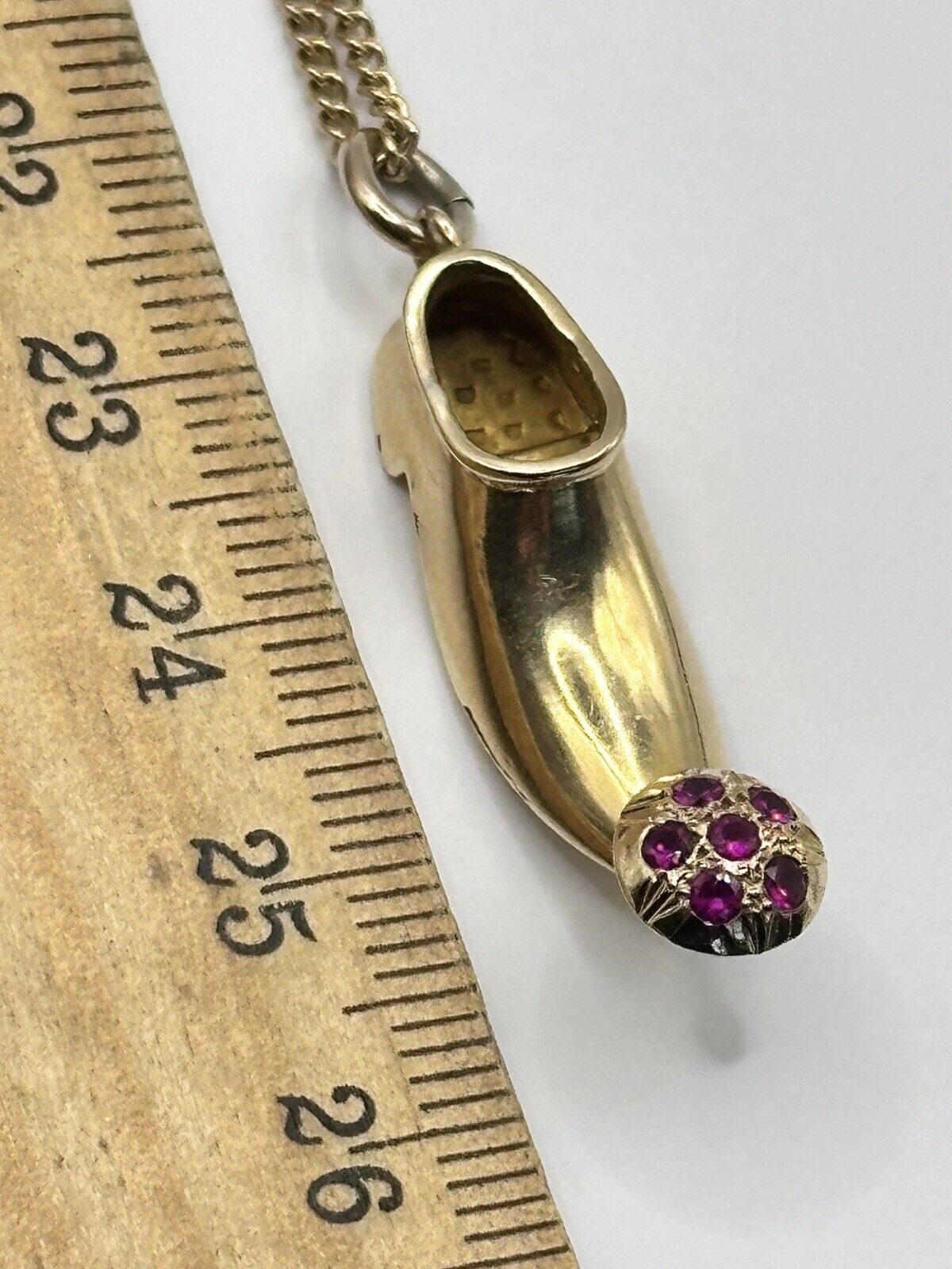 Vintage 18ct Gold Shoe With Rubies On 9ct Chain
