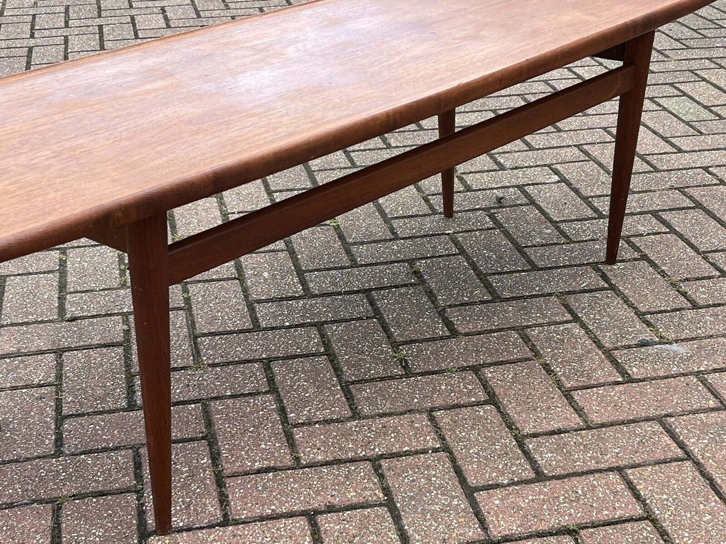 Large Danish Mid Century Teak Surfboard Coffee Table.