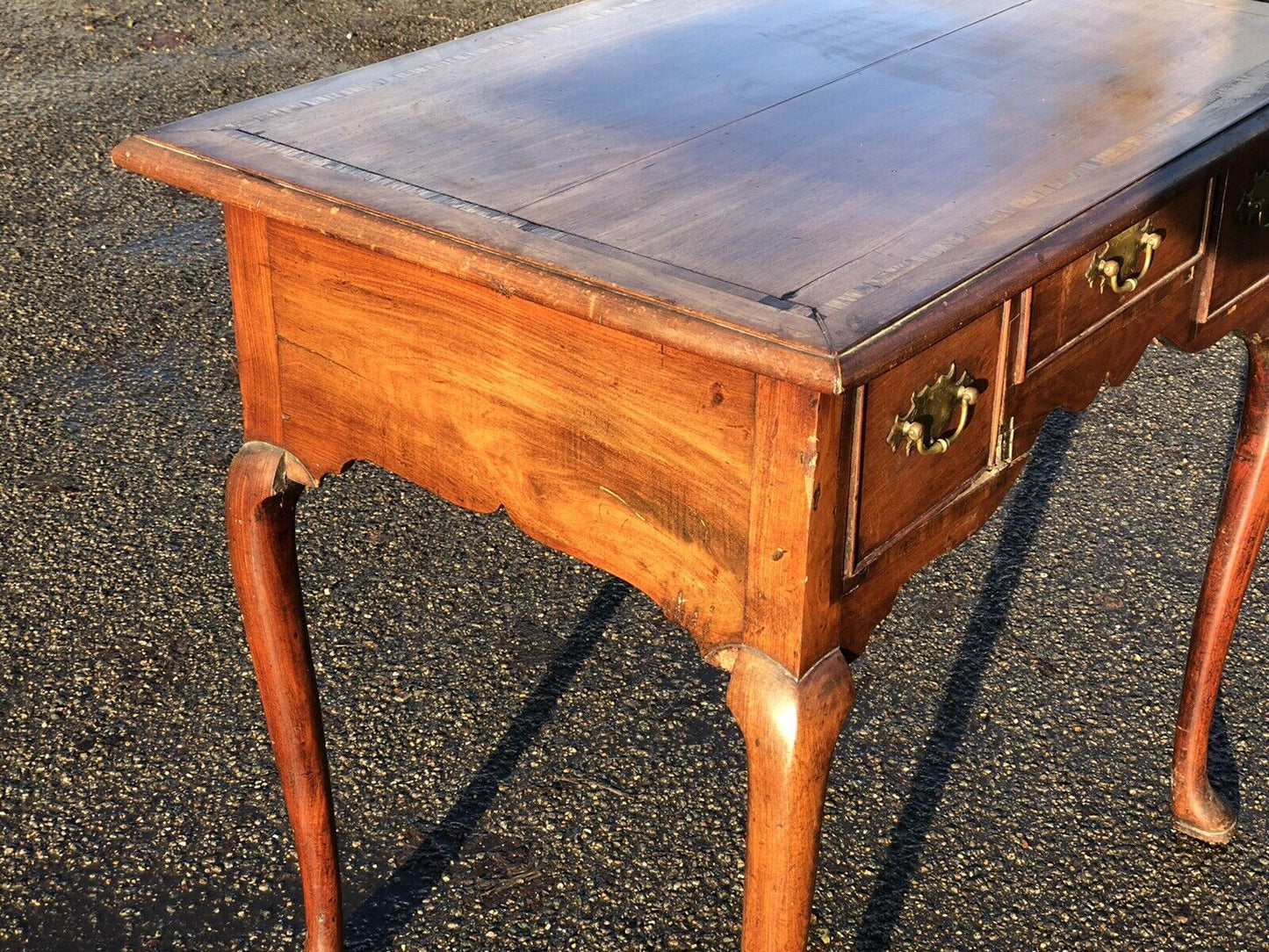 Georgian Walnut Lowboy With Brass Handles. Make Great Hall Or Console Table