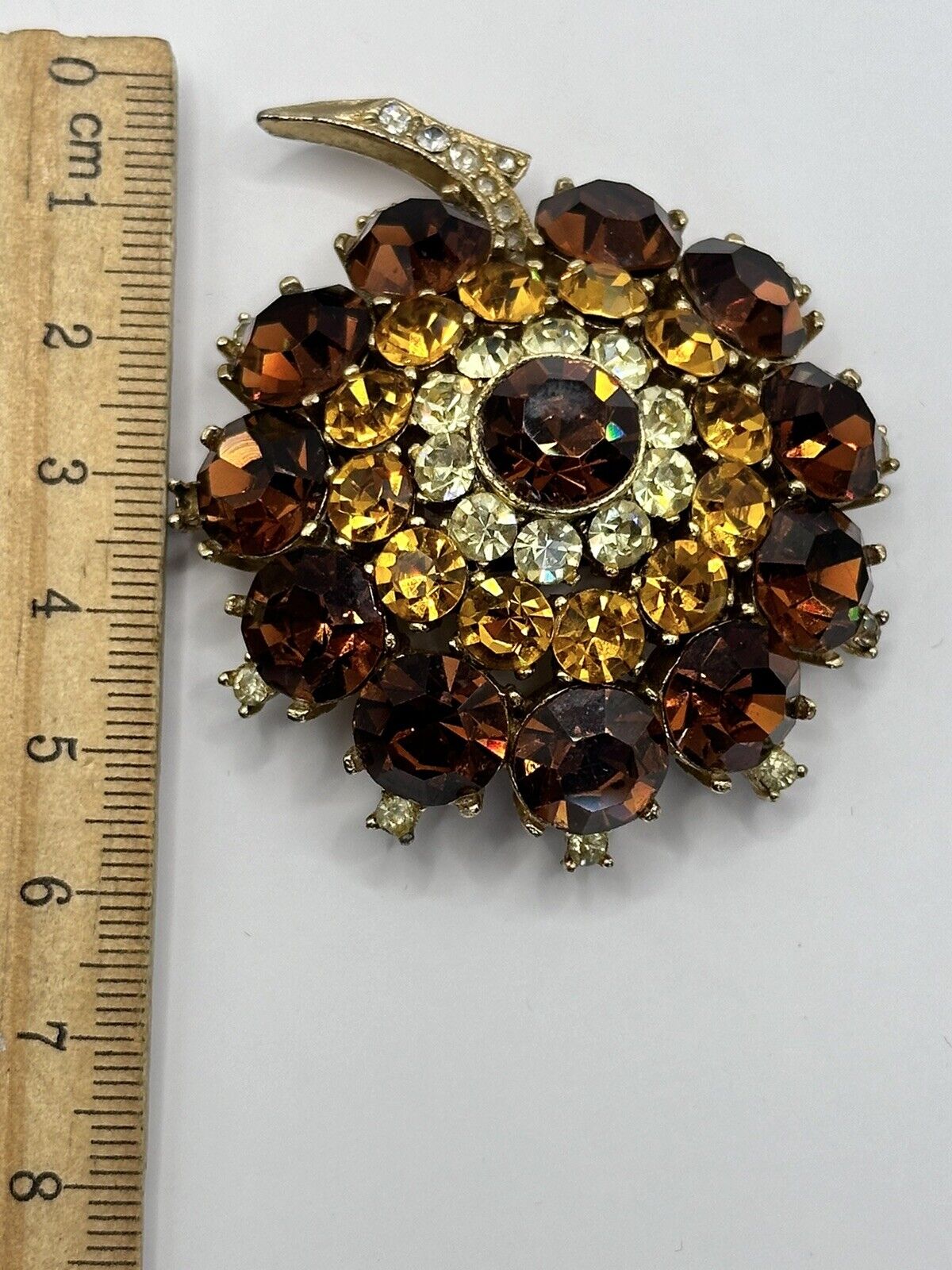 Vintage Sphinx Signed Gold Tone Flower Statement Brooch