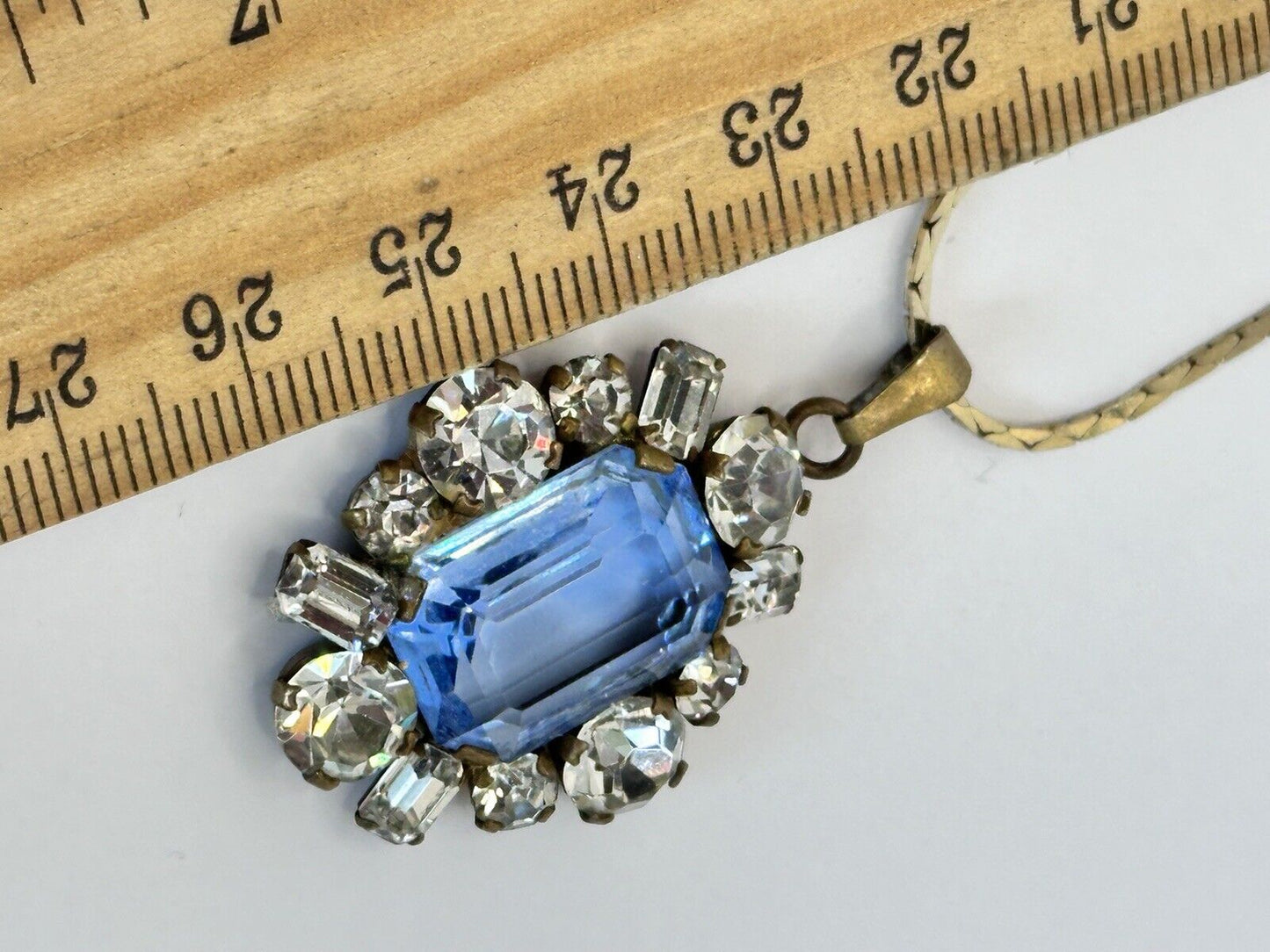 Vintage Blue Clear Paste Necklace Gold Plated Chain