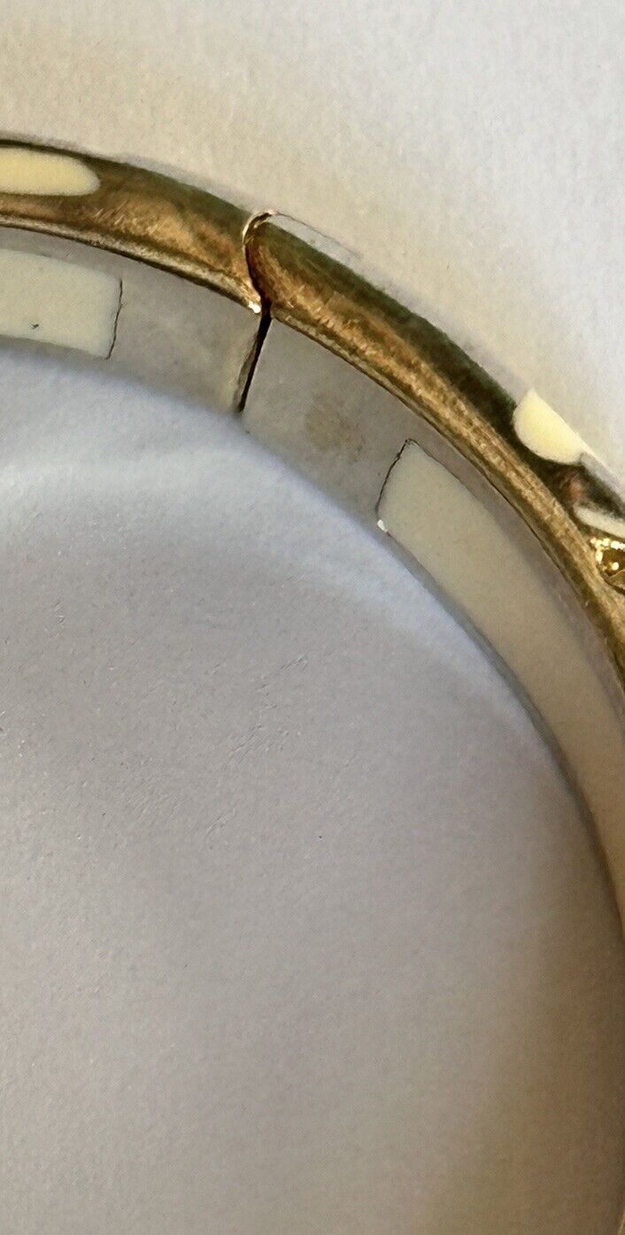 Designer Andrew Hamilton Crawford Gold Wash Cream Enamel Diamanté Hinged Bangle