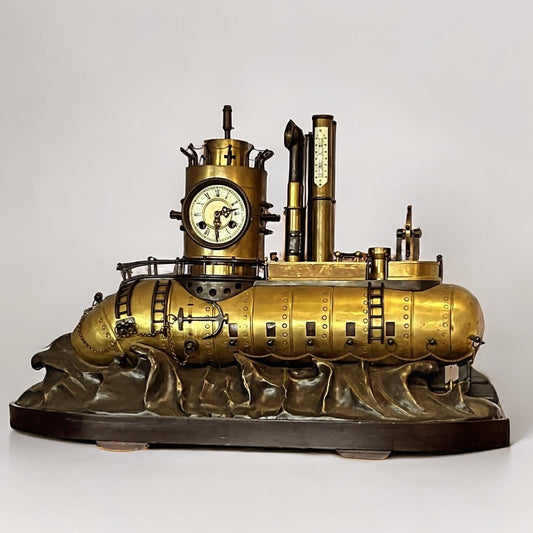 SUBMARINE novelty Brass & Metal Industrial Exhibition Clock. HUGE IN SIZE