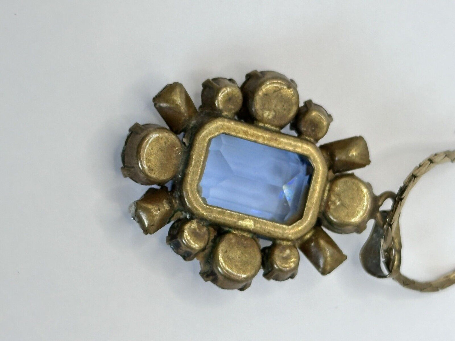 Vintage Blue Clear Paste Necklace Gold Plated Chain