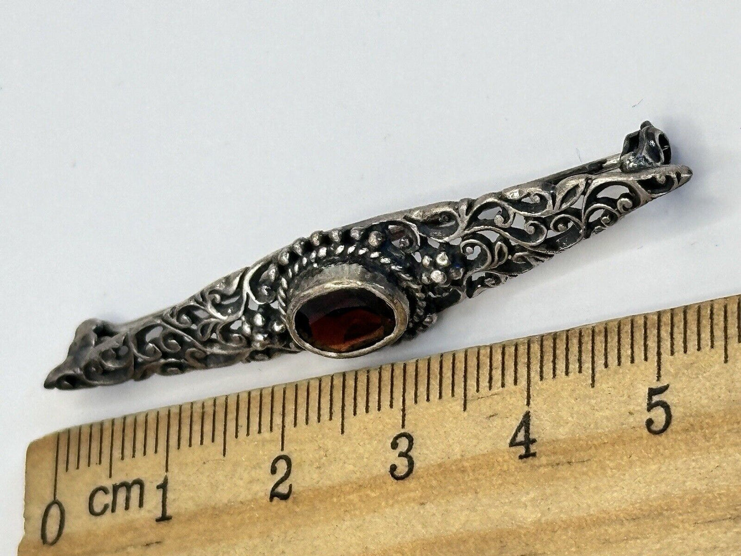 Vintage Silver 925 Red Stone Brooch