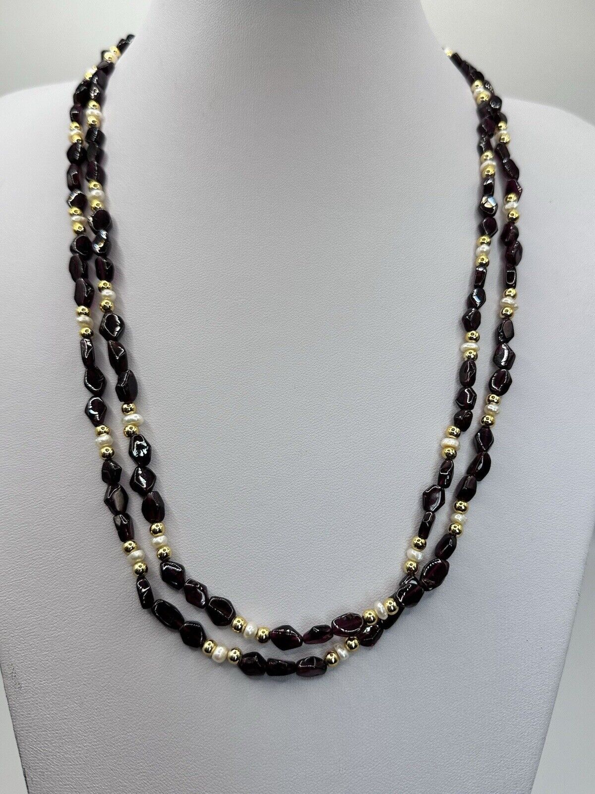 Vintage Garnet Freshwater Pearl Long Length Necklace