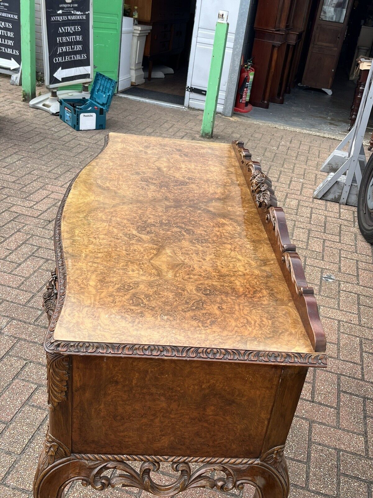Art Deco Burr Walnut Console Table, Side Table, Server, Sideboard. 4 Drawers