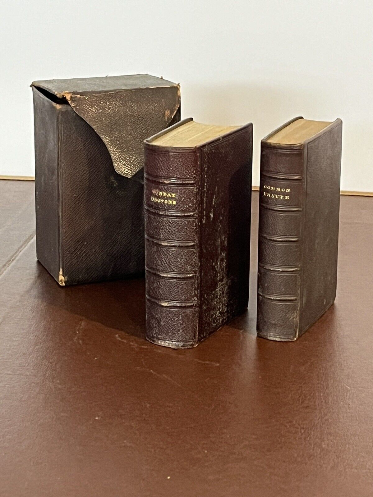 Victorian Leather Bound Sunday Lessons & Common Prayers Set.