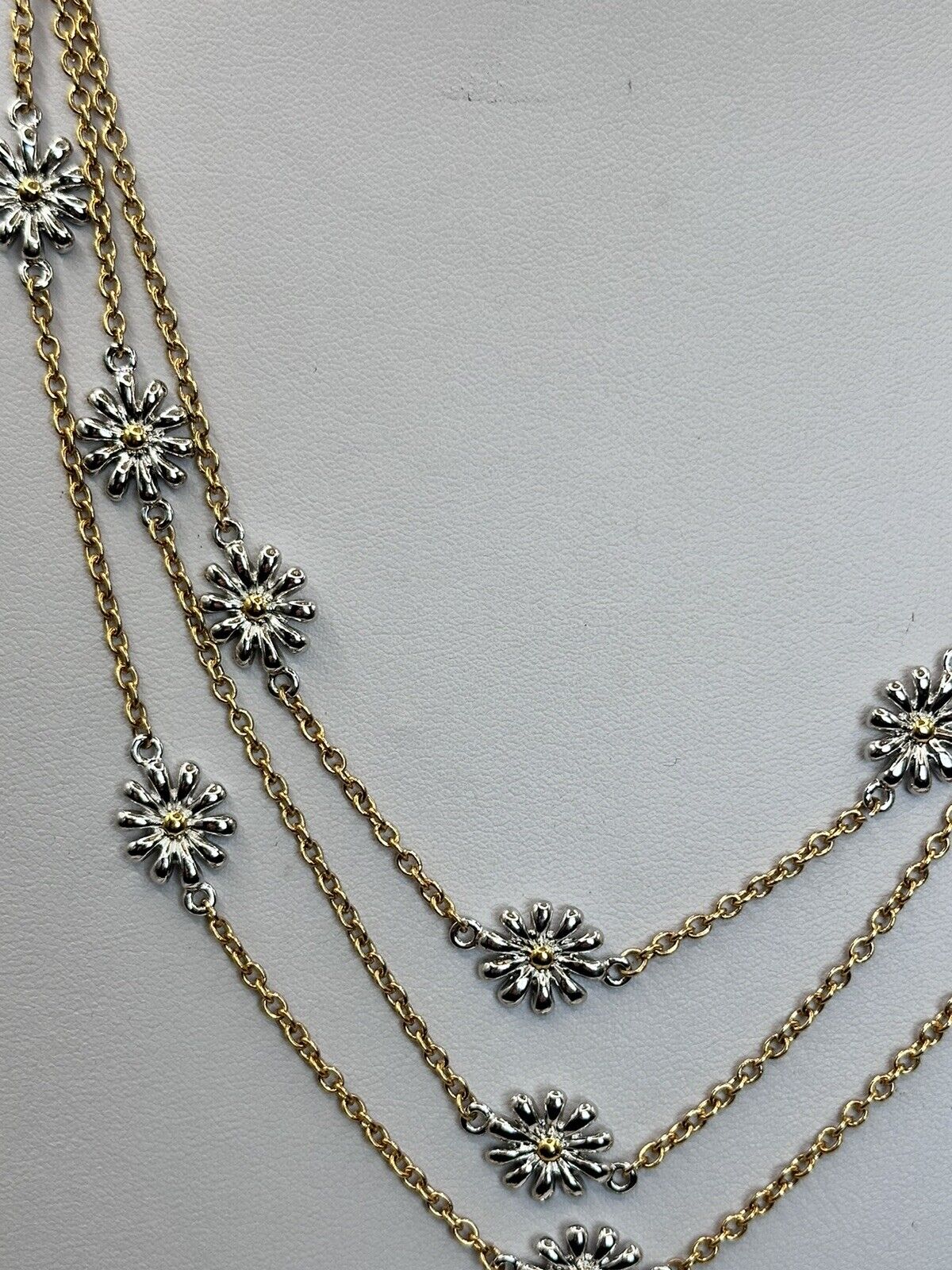Vintage Gold And Rhodium Plated Daisy Flower Multi Strand Necklace