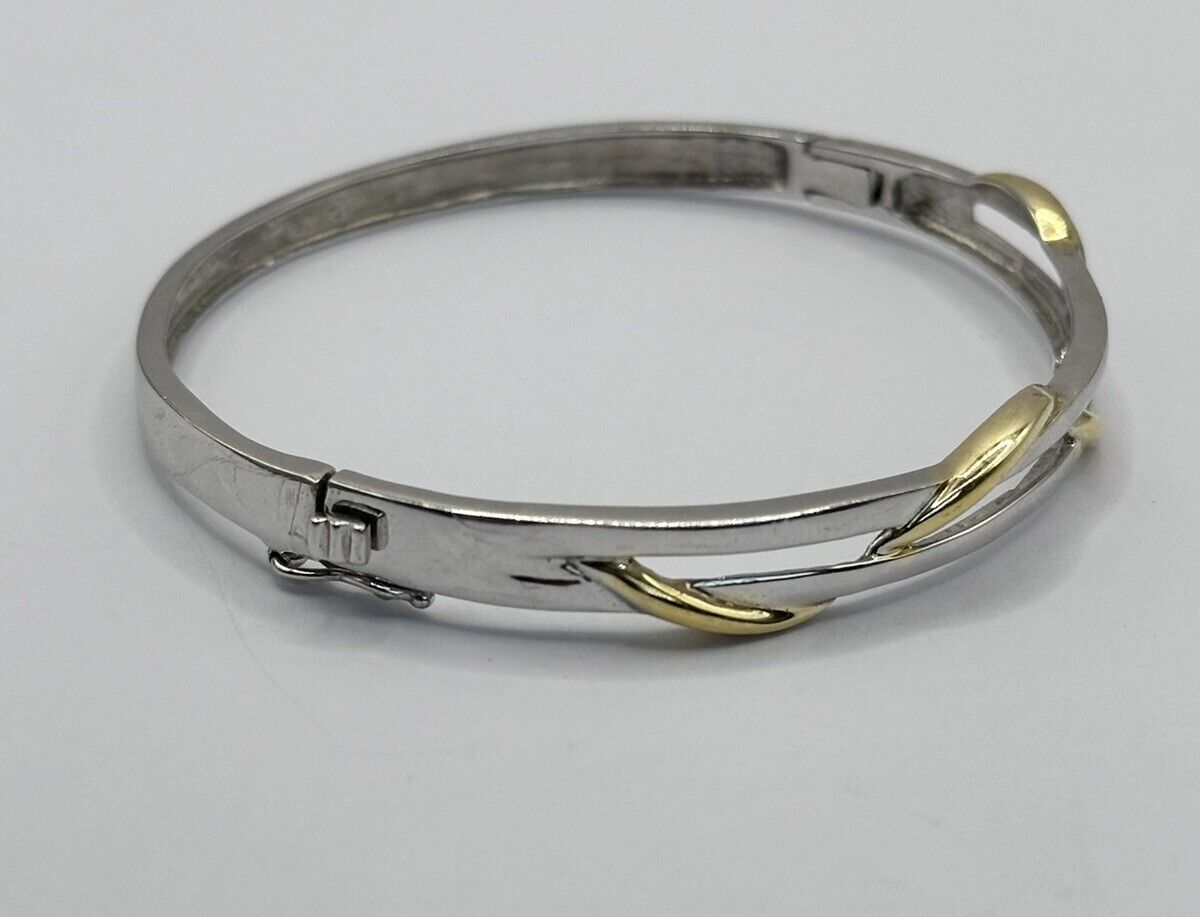Vintage Silver 925 Swirl Gold Plated Bangle Safety Catch